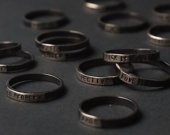 Custom Sterling Silver Word Ring: Hand Stamped Personalized Jewelry
