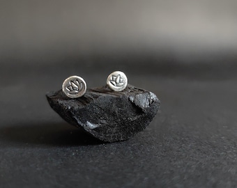 Oxidized Sterling Silver Lotus Flower Earrings: Boho Yoga Studs
