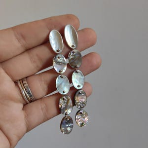 Handmade Abalone Shell Drop Earrings: Iridescent Sterling Silver Dangles