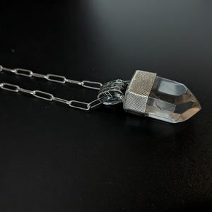 Oxidized Sterling Silver Clear Quartz Point Pendant Necklace - Raw Crystal Jewelry image 6