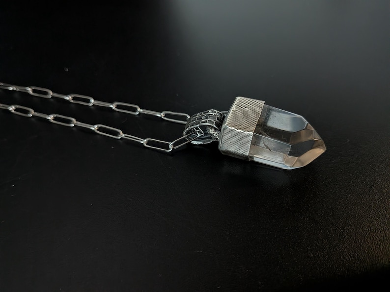 Oxidized Sterling Silver Clear Quartz Point Pendant Necklace - Raw Crystal Jewelry image 6