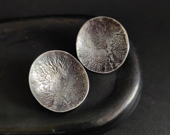 Large Silver disc earrings, Raw silver earrings, Simple everyday wear , Bold Style, Bohemian, Wabi sabi Statement earrings, Rustic Jewelry