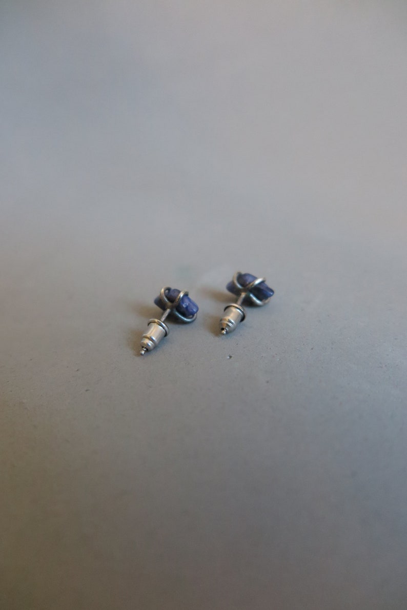 Handmade Sterling Silver Stud Earrings with Rough Claw Prong Setting, Simple and Elegant Natural Sodalite Stones, Unisex Accessories image 6