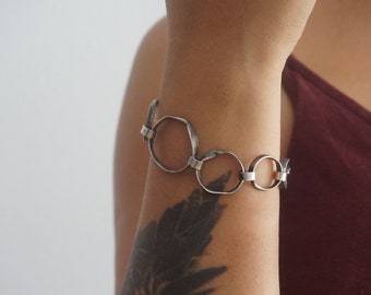 Handmade Sterling Silver Link Bracelet: Rustic Wabi Sabi Jewelry
