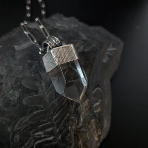 Oxidized Sterling Silver Clear Quartz Point Pendant Necklace - Raw Crystal Jewelry image 9