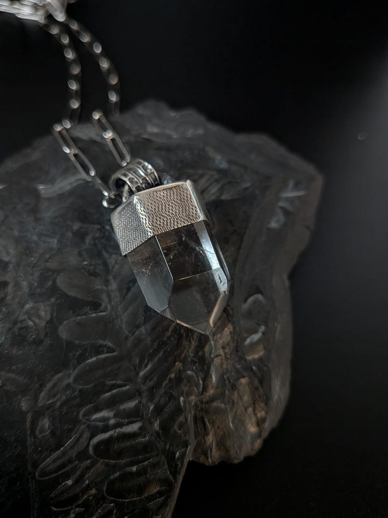Oxidized Sterling Silver Clear Quartz Point Pendant Necklace - Raw Crystal Jewelry image 9