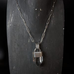 Oxidized Sterling Silver Clear Quartz Point Pendant Necklace - Raw Crystal Jewelry image 8