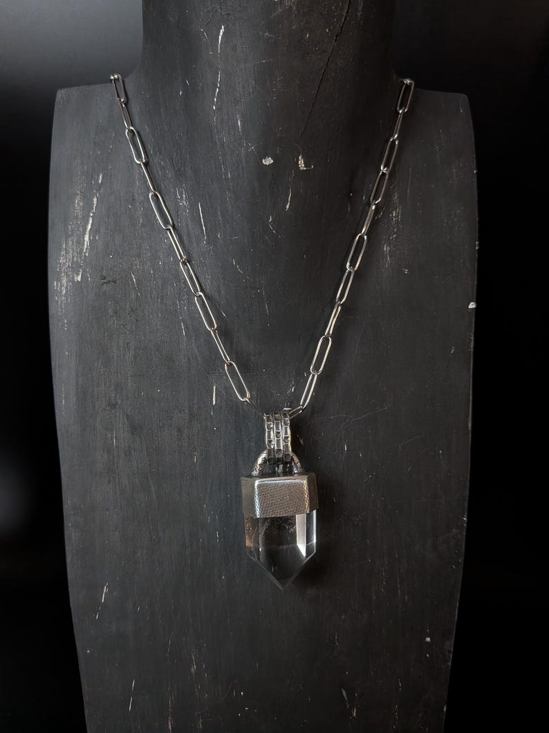 Oxidized Sterling Silver Clear Quartz Point Pendant Necklace - Raw Crystal Jewelry image 8