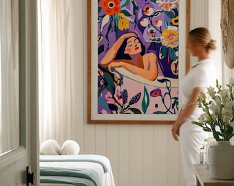 Relaxing Spa Bath Art Print: Purple Floral Wellness Decor