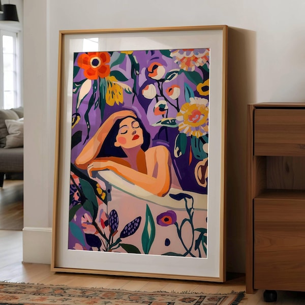 Lámina artística de mujer en el baño: decoración colorida para la pared del baño