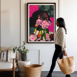 Black Woman Portrait Print | Afrocentric Peony Floral Art | Colorful Wall Decor image 14