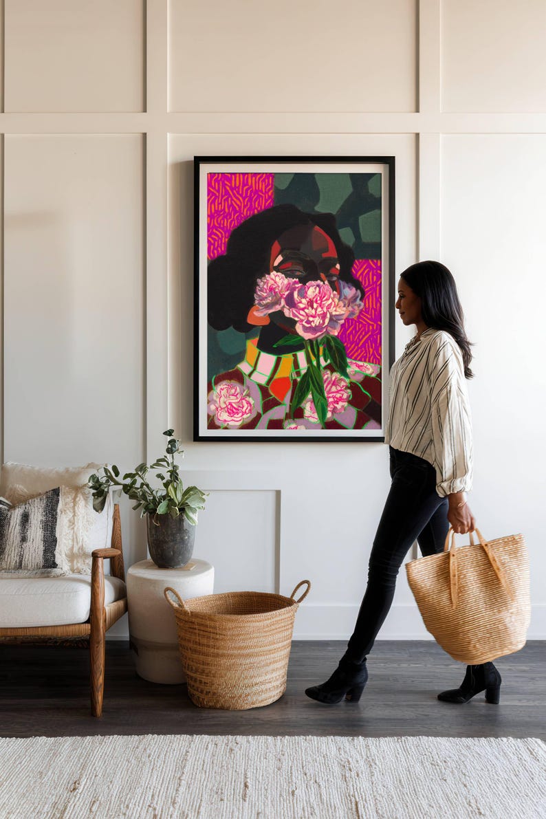 Black Woman Portrait Print | Afrocentric Peony Floral Art | Colorful Wall Decor image 14