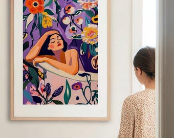 Matisse Woman in Bath Art Print: Boho Bathroom Wall Decor