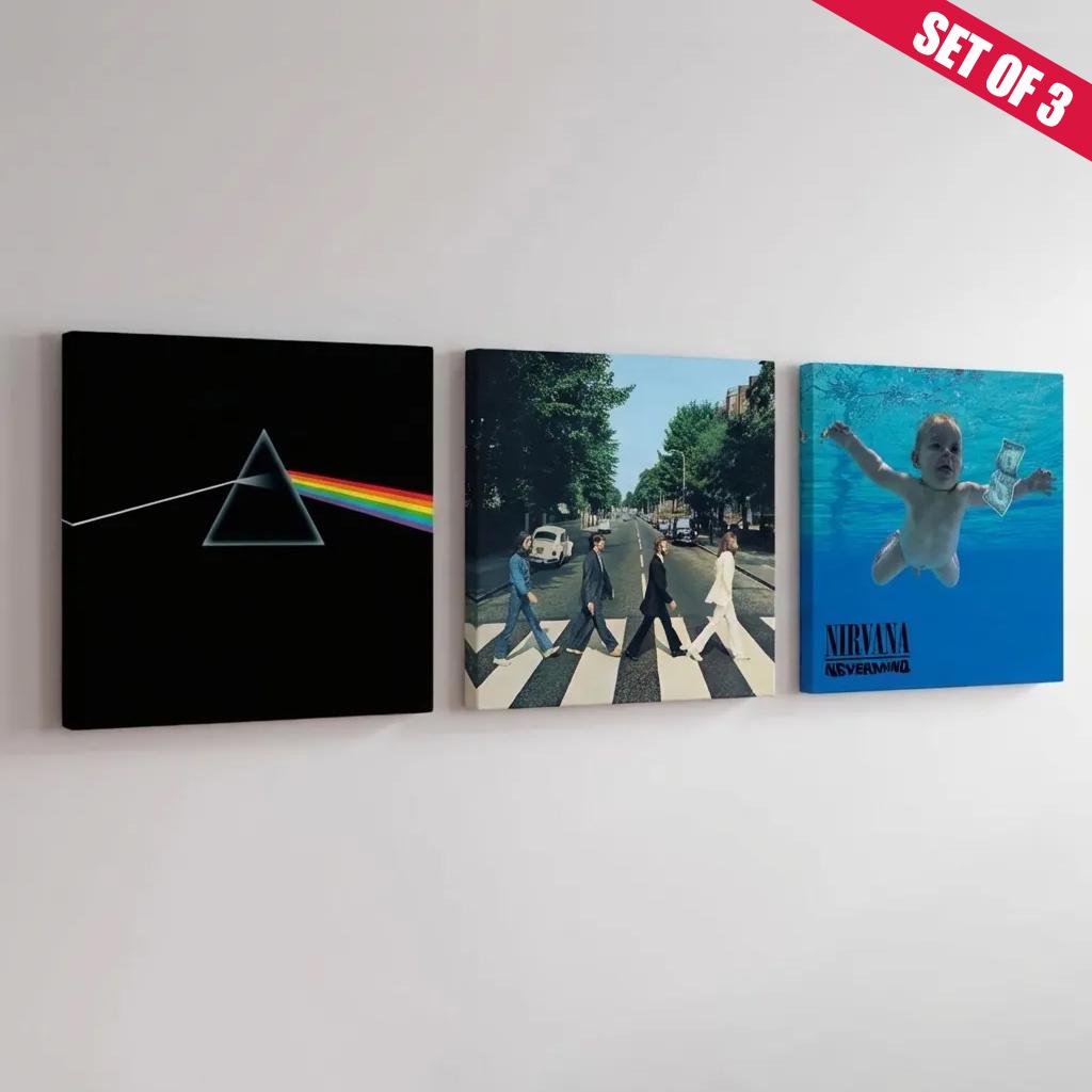 Personalized Album Cover Canvas Set of 3, Custom Spotify Style Print, Framed Wall Art, Music Gift for Him Her