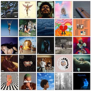 May include: A collection of album covers featuring diverse artwork and artists. The covers showcase various styles, including portraits, abstract designs, and scenic landscapes. The albums represent a range of musical genres and artists.