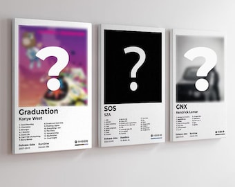 Set of 3 Custom Music Posters - Gallery Wrapped Canvas or Unframed - Personalized Album Art - Music Lover Gift