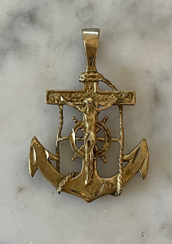 14K Mariners Cross Solid Gold Pendant Crucifix Shi