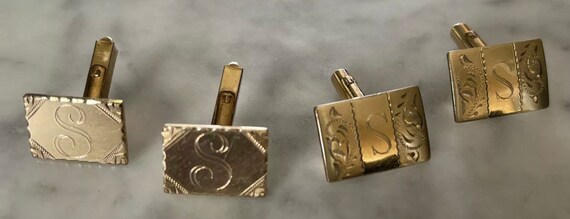 Monogramed S Cufflinks Gold Filled Set of Two - image 5