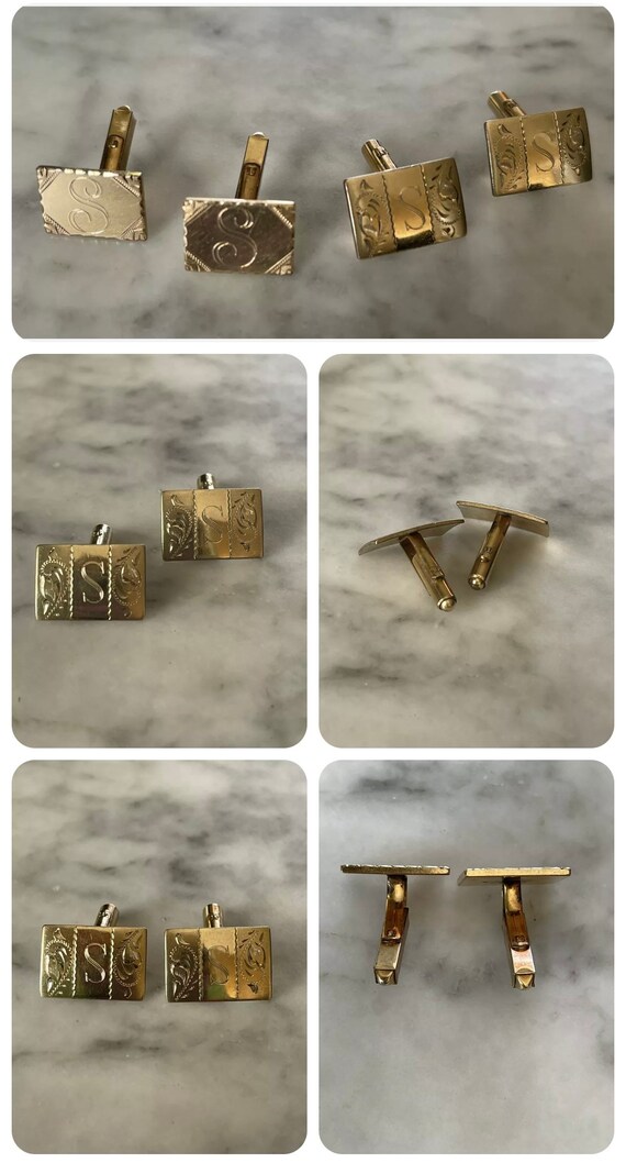 Monogramed S Cufflinks Gold Filled Set of Two - image 4