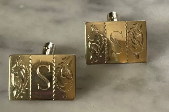 Monogramed S Cufflinks Gold Filled Set of Two - image 3