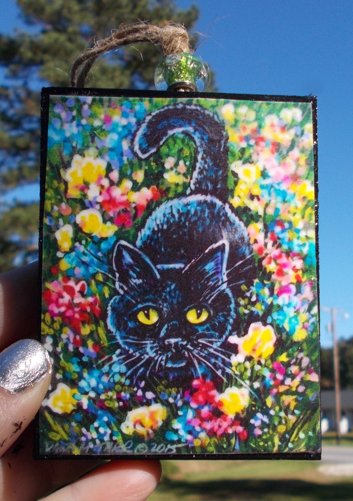 Black Cat Garden Ornament Christmas Holiday Dawn Tarr Flowers Etsy