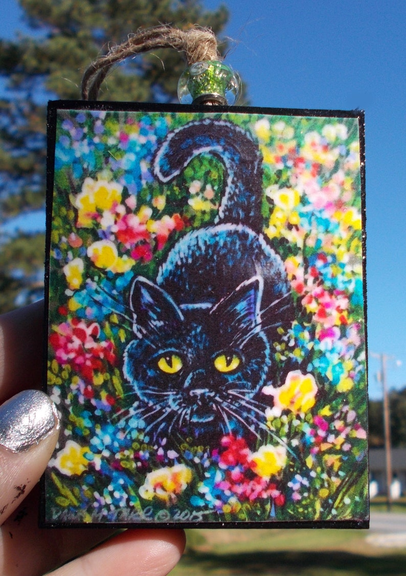Black Cat Garden Ornament Christmas Holiday Dawn Tarr Flowers Etsy