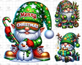 Adorable Holiday Green Gnome Clipart Collection - Set of 10, Green Gnome Clipart, , Cute Gnome, Christmas clipart, Gnome png, Coffee Gnome.