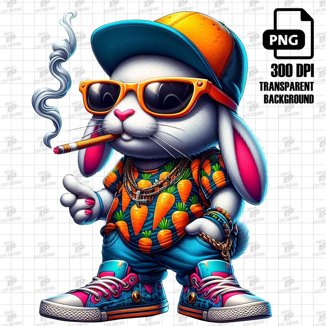 Cool Bunny Png, Cool Bunny With Carrot Shirt, Cool Rabbit Smoking Cigar ...