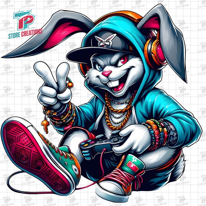 Blue Gaming Rabbit Gamer Bunny PNG, Gaming Bunny Png, Cool Rabbit With Controller, Cute ...