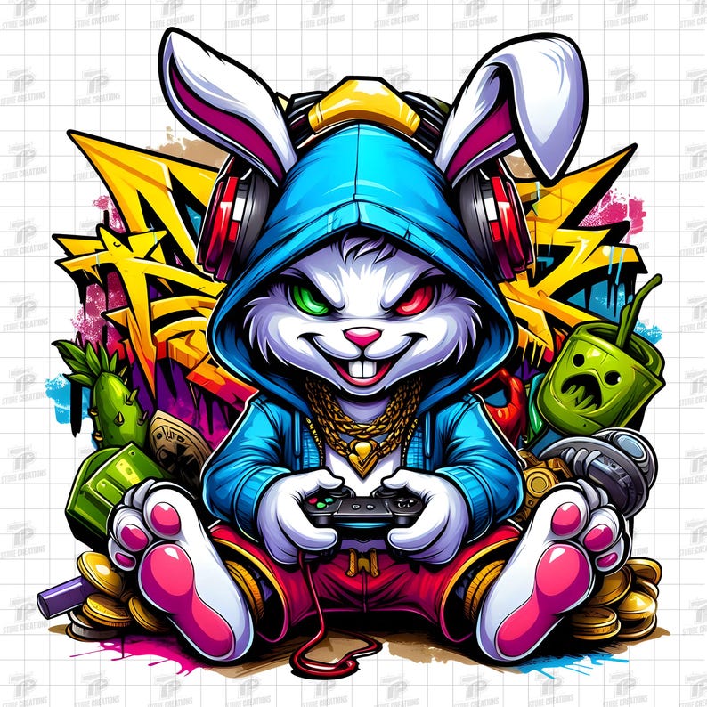 Gaming Rabbit Poster Street Gamer Rabbit PNG, Hip-hop Graffiti Gaming Design, Urban Hip-hop ...