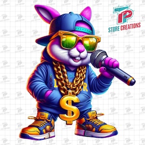 Hiphop Gangster Rabbit Boy PNG, Hip Hop Bunny Png, Streetwear Rabbit Character, Cool Bunny Rapper Png, Gangster Easter Bunny, Easter png