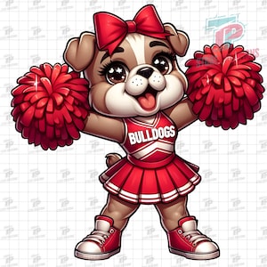 Bulldog Mascot Red Cheerleader PNG, Bulldog Mascot Art, Bulldog Red Cheer Sister Art, Bulldog Mascot Girl, Bulldog Mom Dance, Cheerleading