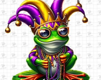 Mardi Gras Frog Png, Nowy Orlean Karnawał Cyfrowy Plik, Fat Tuesday Party Art, NOLA Festival Design, Louisiana Celebration PNG Pobierz