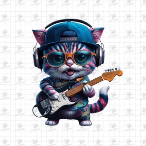 Gato tocando guitarra png, A vida é melhor com música png, Apenas uma garota que ama gatos camiseta png, Gato com guitarra png, Amante de gatos png, Design para sublimação