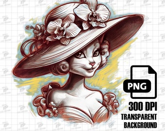 Cute cat girl wearing a large - 3D charcoal, The cat girl has a graceful and charming facial expression, cute cat png, cat girl png, Cat Png