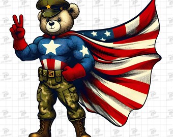 Gedenktag Png, Retro Teddybär Held Digitale Datei, Militärische Vintage Png, Vaterländischer Amerikanischer Png, 4. Juli Png, Vierter Juli Png
