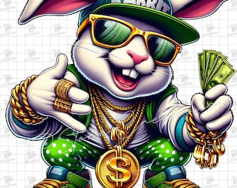 Conejito gánster PNG, Conejito urbano PNG, Conejo de ropa urbana, Diseños de trampas urbanas, Diseño de sublimación urbana, Superconejo, DTF PNG