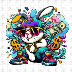 Rich Gangster Bunny Png, Urban Sublimation Design, Streetwear Rabbit Clipart, , Thug Life Rabbit Png, Thug Life Bunny Png, Thug Life Png
