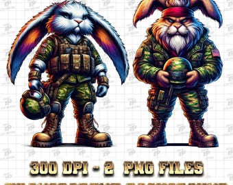 Memorial Day Bunny PNG in Military Uniform, Patriotic Soldier Rabbit PNG, Army Bunny Soldier PNG with Helmet, Patriotic American Png