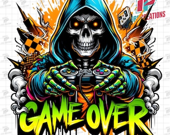 Skeleton Game Over Png, Skull Gamer Png, Gamer Png, Printable Gaming, Gamer Life Png, Gaming Png, Games Lover Shirt, Gamer Shirt Png