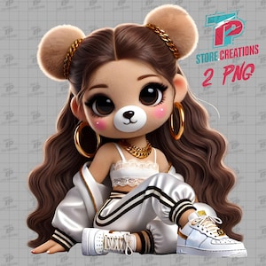 Hiphop vrouwelijke teddybeer graffiti cartoon, png-teddybeer, Urban Girl png, Sassy Boss Girl, digitale download, ideaal voor T-shirts en meer