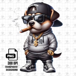 Rich Gangster Dog Smoking Cigar Png, Rich Gangster Dog Png, Streetwear Dog Clipart, Dog With Money Png, Urban Sublimation Design,Hip Hop Dog
