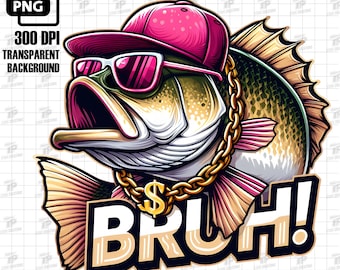 Pink Bass Fishing PNG, Fish In Cap Png, Funny Fishing Png, Bruh png Boys fishing Digital Download, kids fishing design,Printable Fish