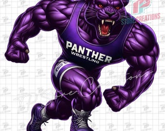 Wrestling Panther Mascot PNG Design, Purple Panther Shirt Design, Wrestling Clip Art, Panther School Team PNG, Wrestling Mom Shirt Design