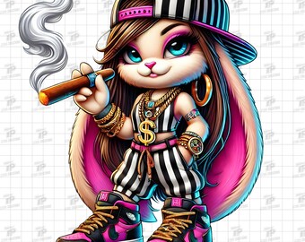 Bad Bunny Png, Cool Gangster Bunny Smoking Cigar, Hip Hop Rabbit Png, Streetwear Rabbit Clipart, Bunny clipart, Gangster png, Rabbit lover