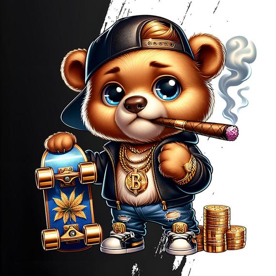 Rich Gangster Teddy Bear Smoking Cigar Png, Urban Sublimation