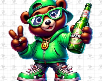 Grön urban hiphop-nallebjörn png, björn streetwear-png, graffiti hiphop, hiphopbjörn, graffiti-nallebjörn, urban sublimeringsdesign, dtf