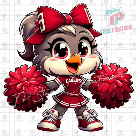Cute Eagles Cheerleader Mascot PNG, Eagle Mascot Art, Eagles Mascot Female, Eagle Bow PNG, Cheerleading, Mom Spirit Design, Eagle Shirt PNG