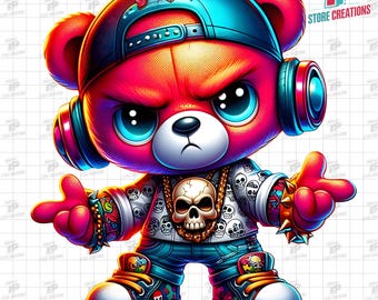 Rebel Hip Hop Teddy Bear PNG, Gangster Teddy Bear Png, Cool Teddy Bear Png, Hip Hop Bear Png, Streetwear Bear Shirt, Urban Street Art