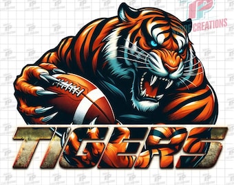 Tigers Football Png, Tiger Shirt Design, Tiger School Spirit, Fierce Tiger Football Mascot Digital Art, Tiger Head Png, Tigers Sublimation